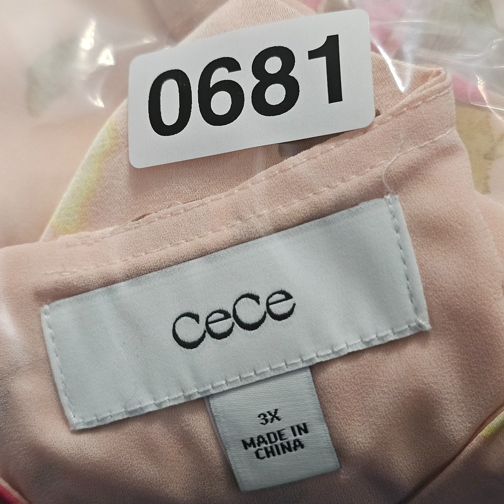 CeCe Womens Top‎ Blouse 3X Peach Pink Green Floral Multicolor Round Neck  0681 - Picture 12 of 12
